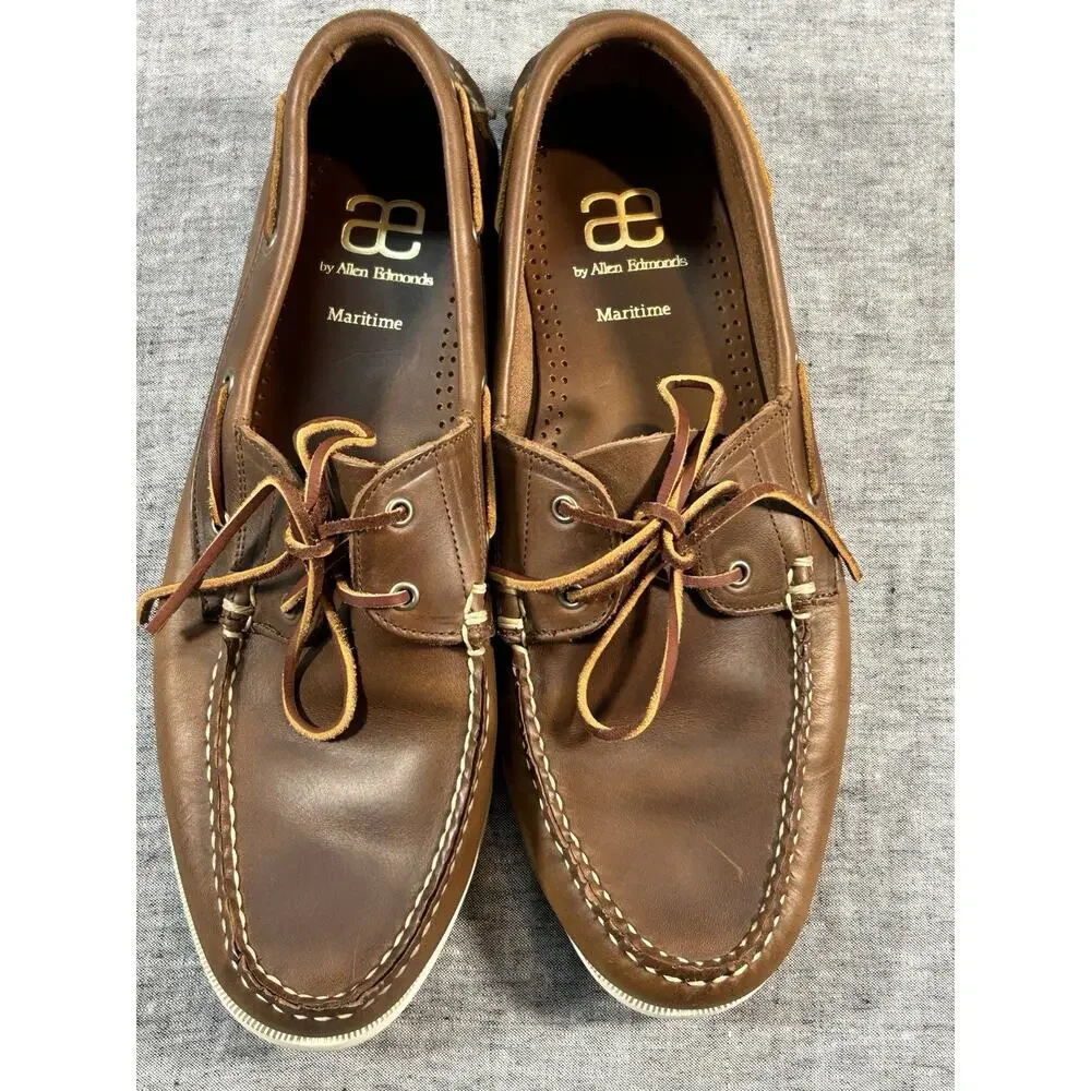 Allen Edmonds Maritime Boat Shoe Mens 13 Brown Leather Nautical Rugged Moc-Toe